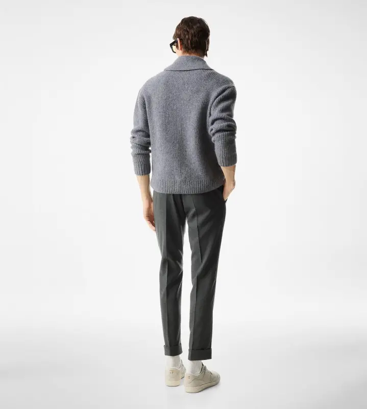 BRUSHED CASHMERE SILK SHAWL COLLAR CARDIGAN ASH GREY online